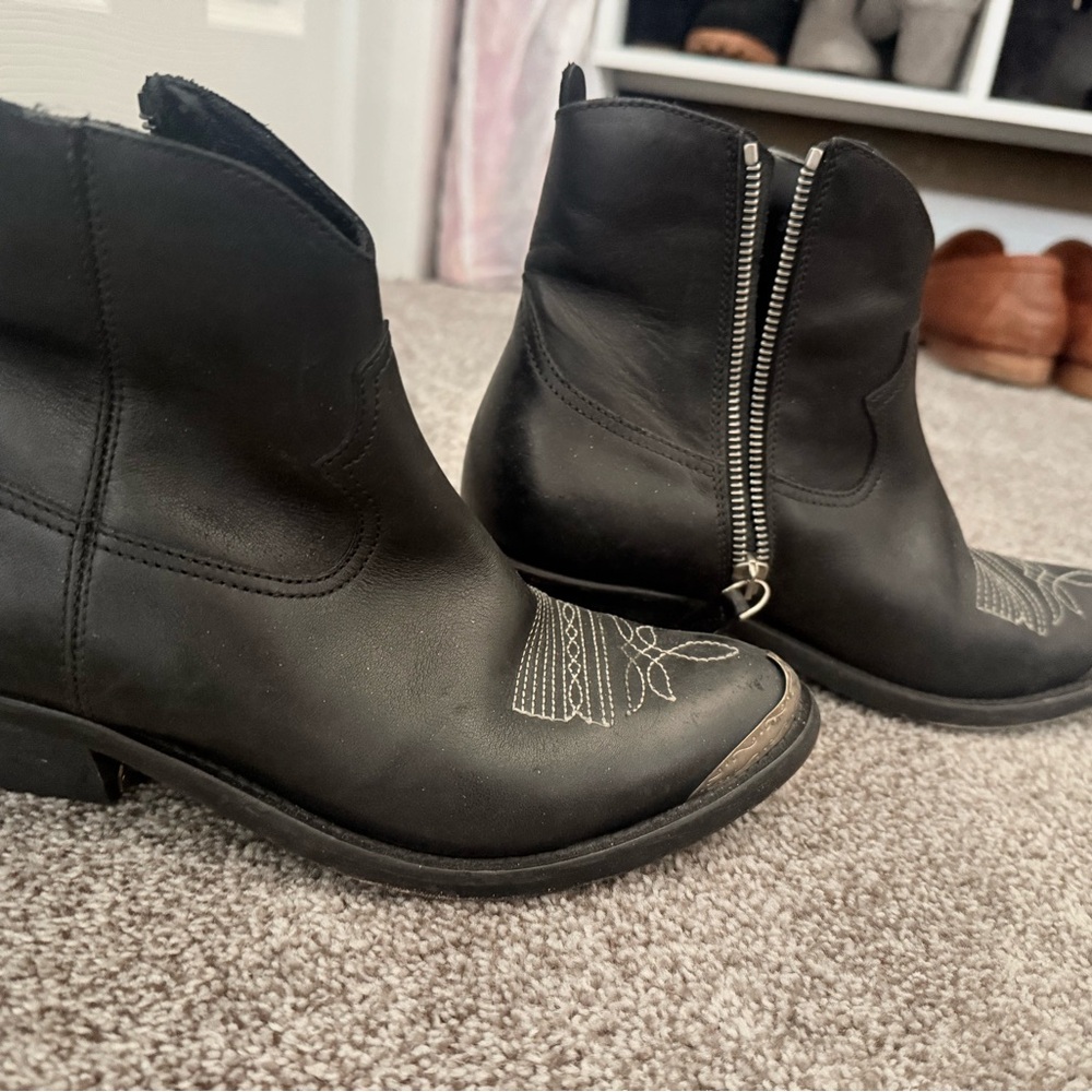 Golden Goose Black Ankle Booties with Embroidery